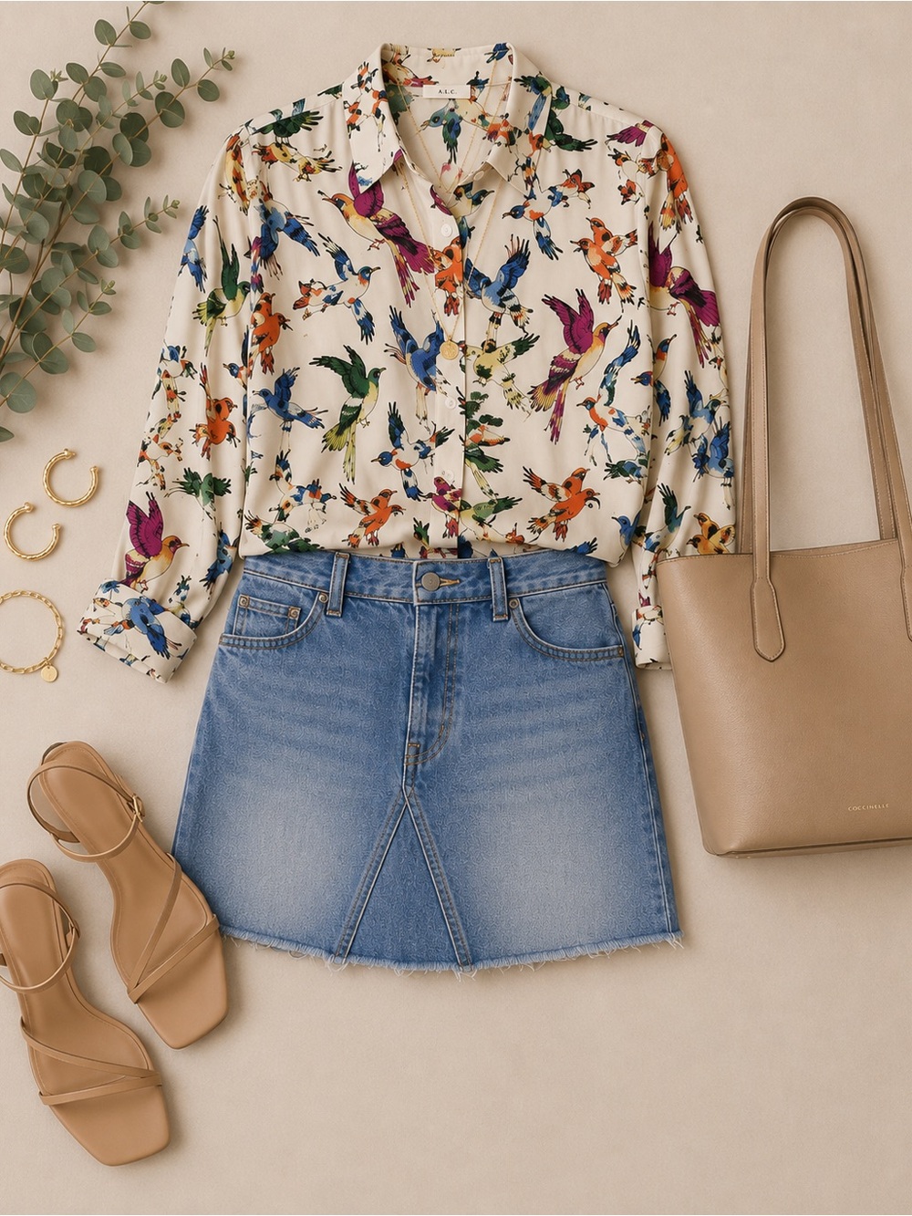 Maeve by Anthropologie Potala 100% Silk Bird Print Button Down Blouse